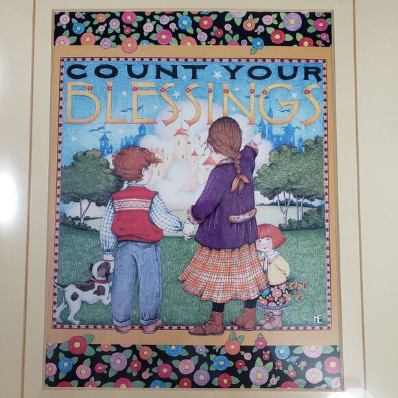 Mary Engelbreit 1983 COUNT YOUR BLESSINGS Matted 11 x 14 Sealed Lithograph VTG - Picture 2 of 8